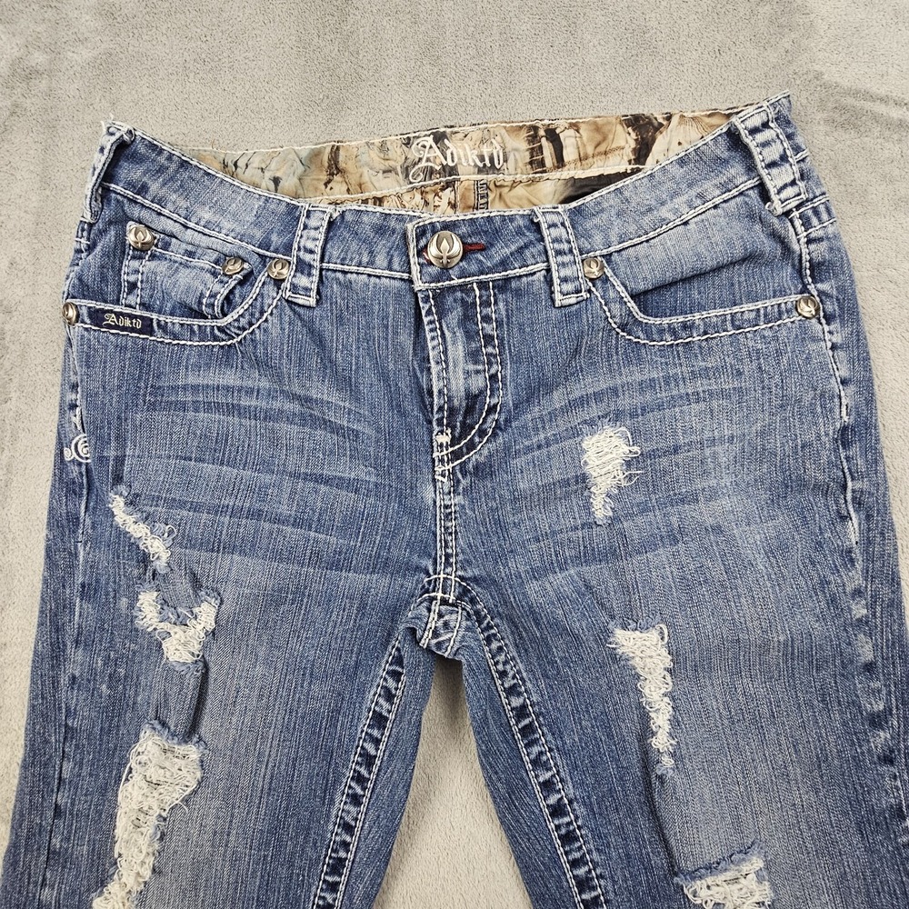 Adiktd Distressed Bootcut Jeans Womens Size 10 (Actual 34x32) Blue Stretch Denim